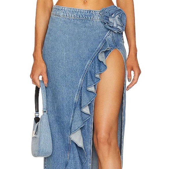 NWOT Denim Rosette Set, Halter and Maxi Skirt with Slit Size L - Picture 2 of 16